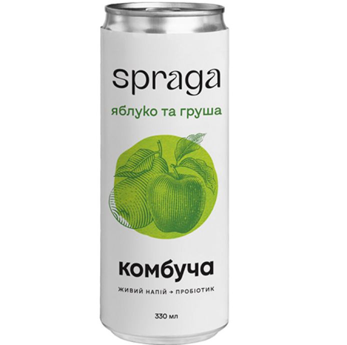 Напій слабогазований SPRAGA Комбуча яблуко та груша 0,33л ж/б